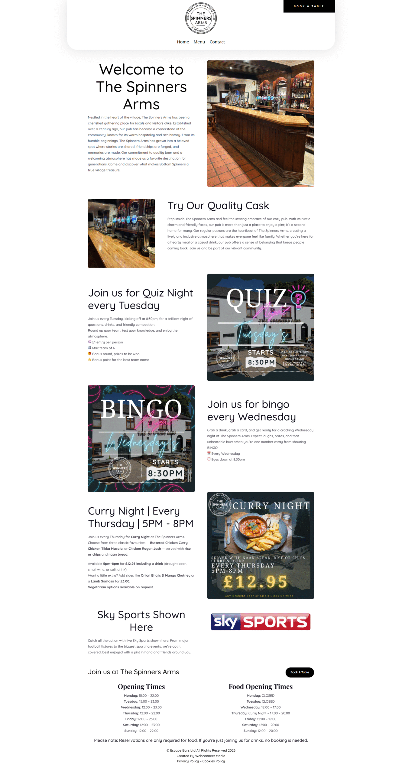 The Spinners Arms website screenshot