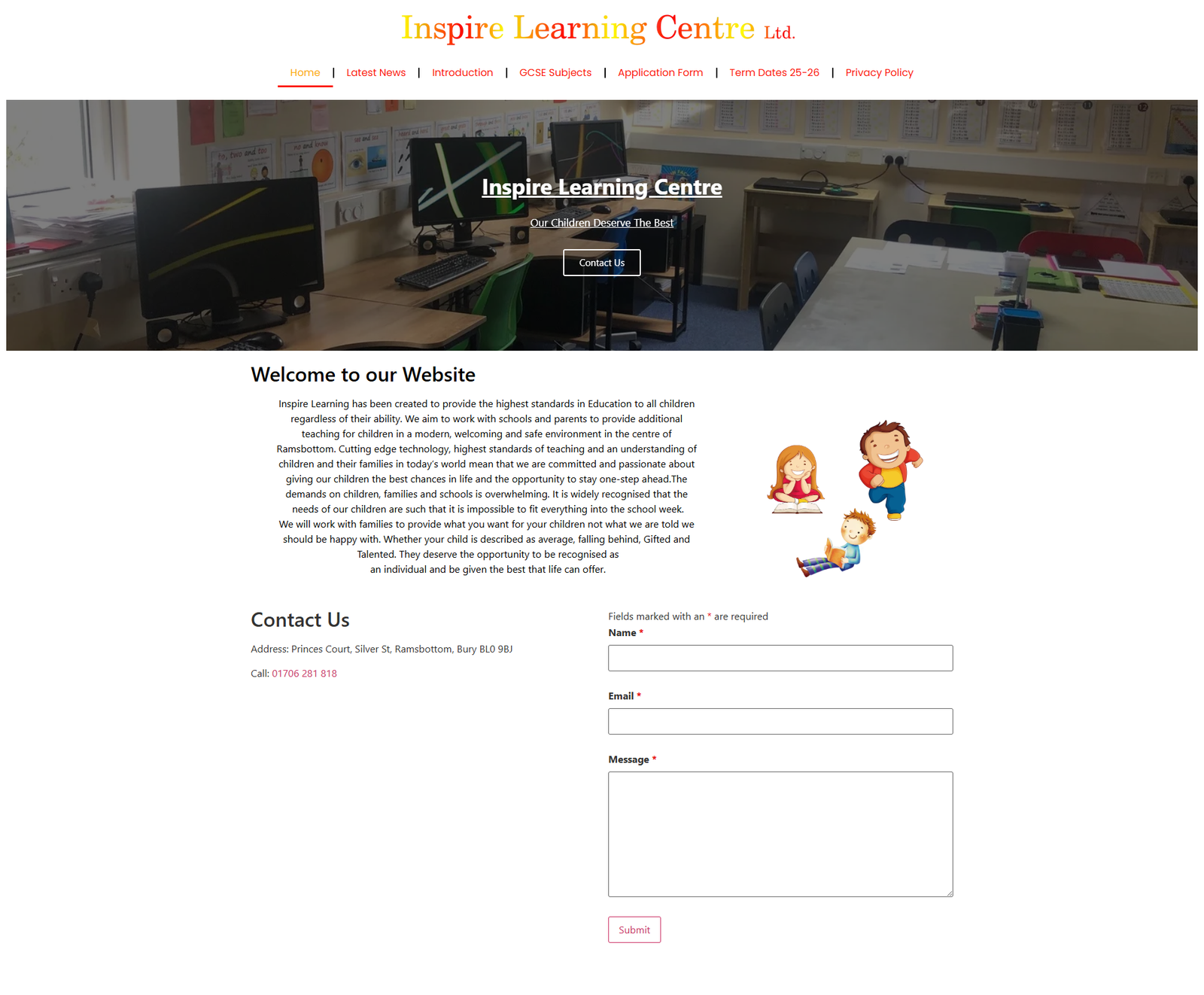Inspire Learning Centre website screenshot