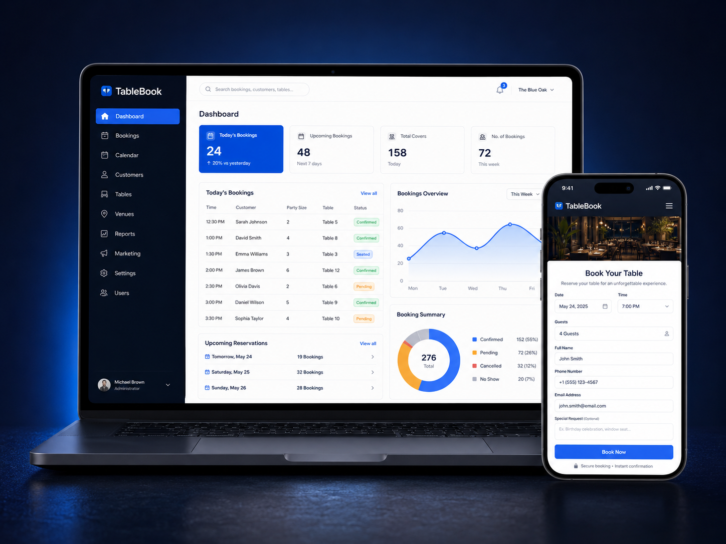 TableBook table booking dashboard preview
